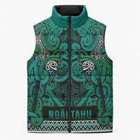 Aotearoa Iwi Ngai Tahu Sleeveless Puffer Jacket Maori Wharenui House Tribal Pattern LT9 Unisex Turquoise - Polynesian Pride