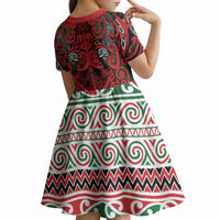 Aotearoa Iwi Tuhoe Kid Short Sleeve Dress Maori Wharenui House Tribal Pattern LT9 - Polynesian Pride