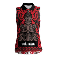 Aotearoa Iwi Ngati Awa Women Sleeveless Polo Shirt Maori Wharenui House Tribal Pattern LT9 Female Red - Polynesian Pride