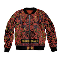Aotearoa Iwi Rongowhakaata Sleeve Zip Bomber Jacket Maori Wharenui House Tribal Pattern LT9 Unisex Brick Red - Polynesian Pride