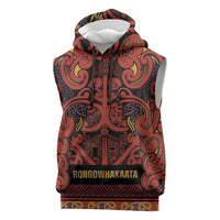 Aotearoa Iwi Rongowhakaata Sleeveless Hoodie Maori Wharenui House Tribal Pattern LT9 Brick Red - Polynesian Pride