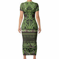 Aotearoa Iwi Ngati Raukawa Short Sleeve Bodycon Dress Maori Wharenui House Tribal Pattern LT9 - Polynesian Pride