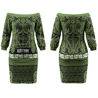 Aotearoa Iwi Ngāti Tama ki Taranaki Trust Couples Matching Off The Shoulder Long Sleeve Dress and Long Sleeve Button Shirt Maori Wharenui House Tribal Pattern LT9 - Polynesian Pride