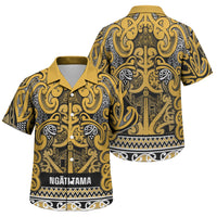 Aotearoa Iwi Ngāti Tama ki Te Waipounamu Trust Family Matching Puletasi and Hawaiian Shirt Maori Wharenui House Tribal Pattern LT9 Son's Shirt Gold - Polynesian Pride