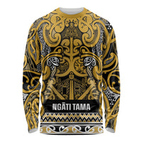 Aotearoa Iwi Ngāti Tama ki Te Waipounamu Trust Long Sleeve Shirt Maori Wharenui House Tribal Pattern LT9 Unisex Gold - Polynesian Pride