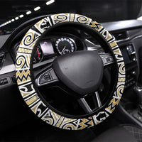 Aotearoa Iwi Ngāti Tama ki Te Waipounamu Trust Steering Wheel Cover Maori Wharenui House Tribal Pattern LT9 Universal Fit Gold - Polynesian Pride