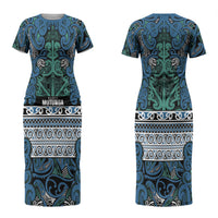 Aotearoa Iwi Ngati Mutunga Couples Matching Short Sleeve Bodycon Dress and Long Sleeve Button Shirt Maori Wharenui House Tribal Pattern LT9 - Polynesian Pride