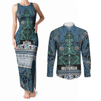 Aotearoa Iwi Ngati Mutunga Couples Matching Tank Maxi Dress and Long Sleeve Button Shirt Maori Wharenui House Tribal Pattern LT9 Ocean Blue - Polynesian Pride