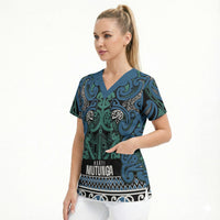 Aotearoa Iwi Ngati Mutunga Scrub Top Maori Wharenui House Tribal Pattern LT9 - Polynesian Pride