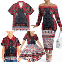 Aotearoa Iwi Te ati Awa Family Matching Off The Shoulder Long Sleeve Dress and Hawaiian Shirt Maori Wharenui House Tribal Pattern LT9 - Polynesian Pride