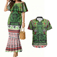 Aotearoa Iwi Ngati Maru Hauraki Couples Matching Mermaid Dress and Hawaiian Shirt Maori Wharenui House Tribal Pattern LT9 Green Red - Polynesian Pride