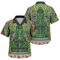 Aotearoa Iwi Ngati Maru Hauraki Family Matching Puletasi and Hawaiian Shirt Maori Wharenui House Tribal Pattern LT9 Son's Shirt Green Red - Polynesian Pride
