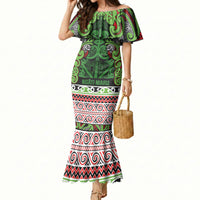 Aotearoa Iwi Ngati Maru Hauraki Mermaid Dress Maori Wharenui House Tribal Pattern LT9 Women Green Red - Polynesian Pride