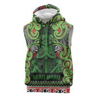 Aotearoa Iwi Ngati Maru Hauraki Sleeveless Hoodie Maori Wharenui House Tribal Pattern LT9 Green Red - Polynesian Pride