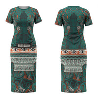 Aotearoa Iwi Ngāti Maru Taranaki Couples Matching Short Sleeve Bodycon Dress and Long Sleeve Button Shirt Maori Wharenui House Tribal Pattern LT9 - Polynesian Pride