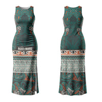Aotearoa Iwi Ngāti Maru Taranaki Family Matching Tank Maxi Dress and Hawaiian Shirt Maori Wharenui House Tribal Pattern LT9 Mom's Dress Deep Teal - Polynesian Pride
