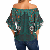 Aotearoa Iwi Ngāti Maru Taranaki Off Shoulder Wrap Waist Top Maori Wharenui House Tribal Pattern LT9 - Polynesian Pride