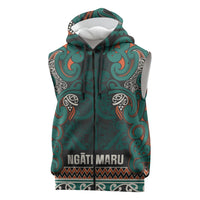 Aotearoa Iwi Ngāti Maru Taranaki Sleeveless Zip Hoodie Maori Wharenui House Tribal Pattern LT9 Deep Teal - Polynesian Pride