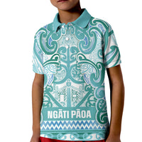 Aotearoa Iwi Ngati Paoa Kid Polo Shirt Maori Wharenui House Tribal Pattern LT9 Kid Turquoise - Polynesian Pride