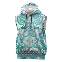 Aotearoa Iwi Ngati Paoa Sleeveless Hoodie Maori Wharenui House Tribal Pattern LT9 Turquoise - Polynesian Pride