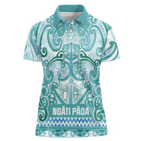 Aotearoa Iwi Ngati Paoa Women Polo Shirt Maori Wharenui House Tribal Pattern LT9 Female Turquoise - Polynesian Pride