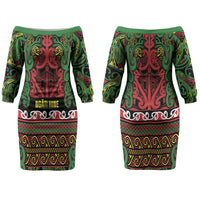Aotearoa Iwi Ngati Hine Couples Matching Off The Shoulder Long Sleeve Dress and Hawaiian Shirt Maori Wharenui House Tribal Pattern LT9 - Polynesian Pride