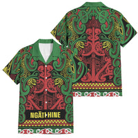Aotearoa Iwi Ngati Hine Family Matching Tank Maxi Dress and Hawaiian Shirt Maori Wharenui House Tribal Pattern LT9 Dad's Shirt - Short Sleeve Deep Green - Polynesian Pride