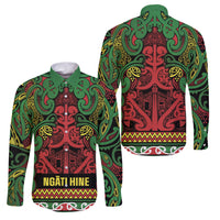 Aotearoa Iwi Ngati Hine Family Matching Tank Maxi Dress and Hawaiian Shirt Maori Wharenui House Tribal Pattern LT9 Dad's Shirt - Long Sleeve Deep Green - Polynesian Pride