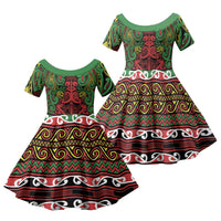 Aotearoa Iwi Ngati Hine Family Matching Tank Maxi Dress and Hawaiian Shirt Maori Wharenui House Tribal Pattern LT9 Daughter's Dress Deep Green - Polynesian Pride