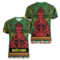 Aotearoa Iwi Ngati Hine Women V-Neck T-Shirt Maori Wharenui House Tribal Pattern LT9 - Polynesian Pride