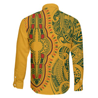 Africa Dashiki Family Matching Short Sleeve Bodycon Dress and Hawaiian Shirt African Tribal Art Mixed Polynesian Tattoo Gold Color Unique LT9 - Polynesian Pride