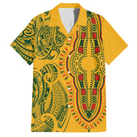 Africa Dashiki Family Matching Tank Maxi Dress and Hawaiian Shirt African Tribal Art Mixed Polynesian Tattoo Gold Color Unique LT9 Dad's Shirt - Short Sleeve Gold - Polynesian Pride