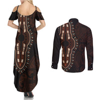 Africa Dashiki Couples Matching Summer Maxi Dress and Long Sleeve Button Shirts African Tribal Art Mixed Polynesian Tattoo Red Color Unique LT9 - Polynesian Pride