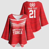 Custom Mate Ma'a Tonga Heritage Kimono Sleeve Blouse Pacific Tribal Rugby Red Edition - Polynesian Pride