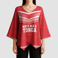 Custom Mate Ma'a Tonga Heritage Kimono Sleeve Blouse Pacific Tribal Rugby Red Edition - Polynesian Pride