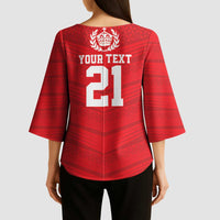 Custom Mate Ma'a Tonga Heritage Kimono Sleeve Blouse Pacific Tribal Rugby Red Edition - Polynesian Pride