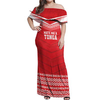 Custom Mate Ma'a Tonga Heritage Off Shoulder Maxi Dress Pacific Tribal Rugby Red Edition - Polynesian Pride