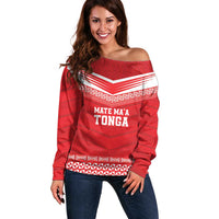 Custom Mate Ma'a Tonga Heritage Off Shoulder Sweater Pacific Tribal Rugby Red Edition - Polynesian Pride