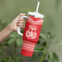 Custom Mate Ma'a Tonga Heritage Tumbler With Handle Pacific Tribal Rugby Red Edition - Polynesian Pride