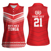 Custom Mate Ma'a Tonga Heritage Women Sleeveless Polo Shirt Pacific Tribal Rugby Red Edition - Polynesian Pride