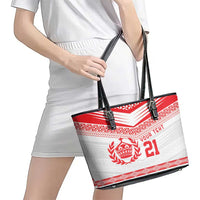 Custom Mate Ma'a Tonga Heritage Leather Tote Bag Pacific Tribal Rugby White Edition - Polynesian Pride