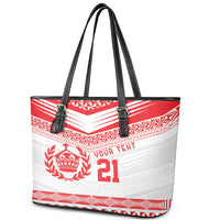 Custom Mate Ma'a Tonga Heritage Leather Tote Bag Pacific Tribal Rugby White Edition - Polynesian Pride