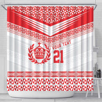 Custom Mate Ma'a Tonga Heritage Shower Curtain Pacific Tribal Rugby White Edition - Polynesian Pride
