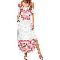 Custom Mate Ma'a Tonga Heritage Summer Maxi Dress Pacific Tribal Rugby White Edition - Polynesian Pride