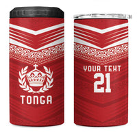 Custom Pacific Rugby Spirit 4 in 1 Can Cooler Tumbler Tonga Ngatu Pride Red Edition - Polynesian Pride