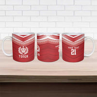 Custom Pacific Rugby Spirit Ceramic Mug Tonga Ngatu Pride Red Edition - Polynesian Pride