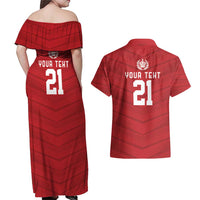 Custom Pacific Rugby Spirit Couples Matching Off Shoulder Maxi Dress and Hawaiian Shirt Tonga Ngatu Pride Red Edition - Polynesian Pride