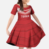 Custom Pacific Rugby Spirit Family Matching Long Sleeve Bodycon Dress and Hawaiian Shirt Tonga Ngatu Pride Red Edition - Polynesian Pride