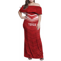 Custom Pacific Rugby Spirit Family Matching Off Shoulder Maxi Dress and Hawaiian Shirt Tonga Ngatu Pride Red Edition - Polynesian Pride