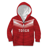 Custom Pacific Rugby Spirit Kid Hoodie Tonga Ngatu Pride Red Edition - Polynesian Pride